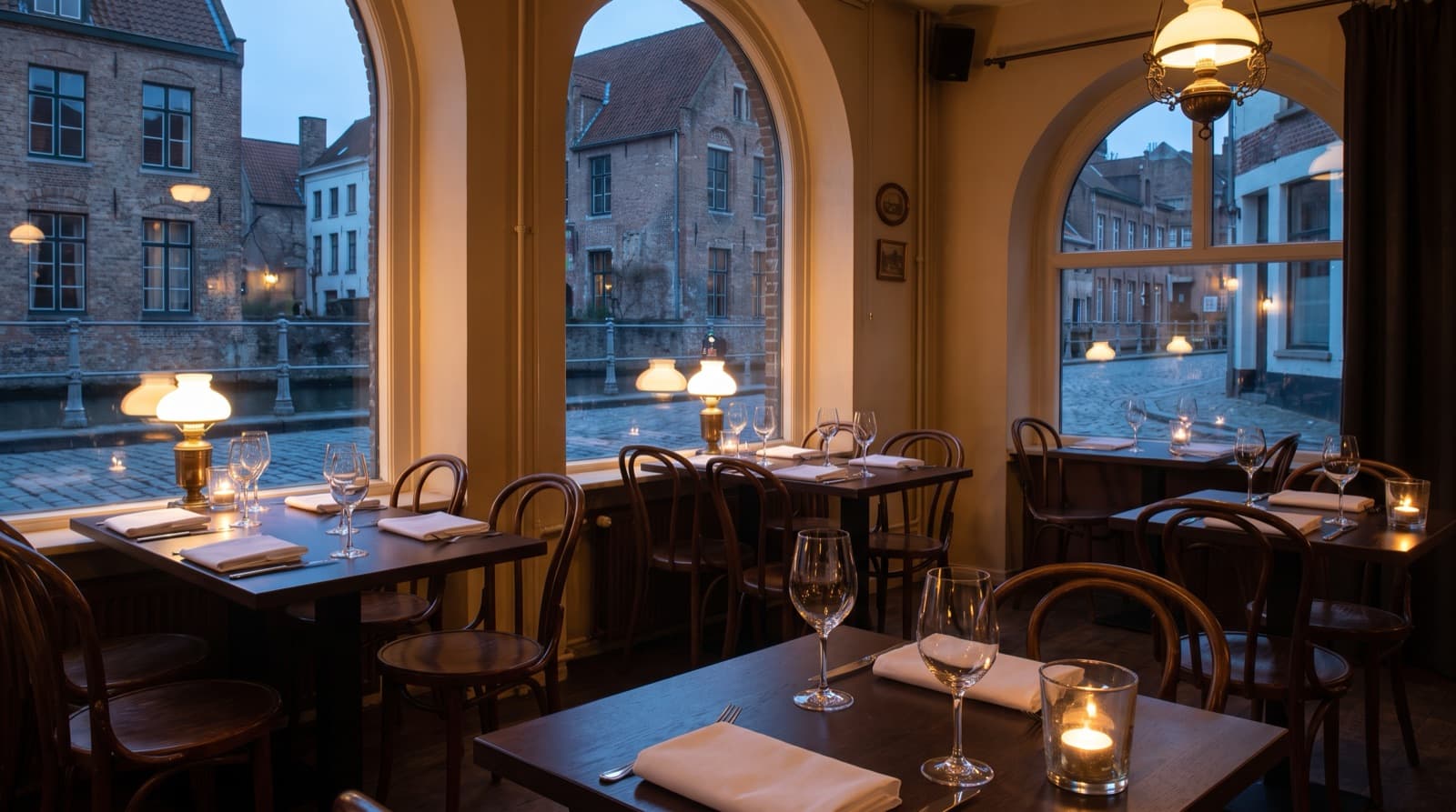 Gedekte maar lege eetzaal op een dinsdagavond