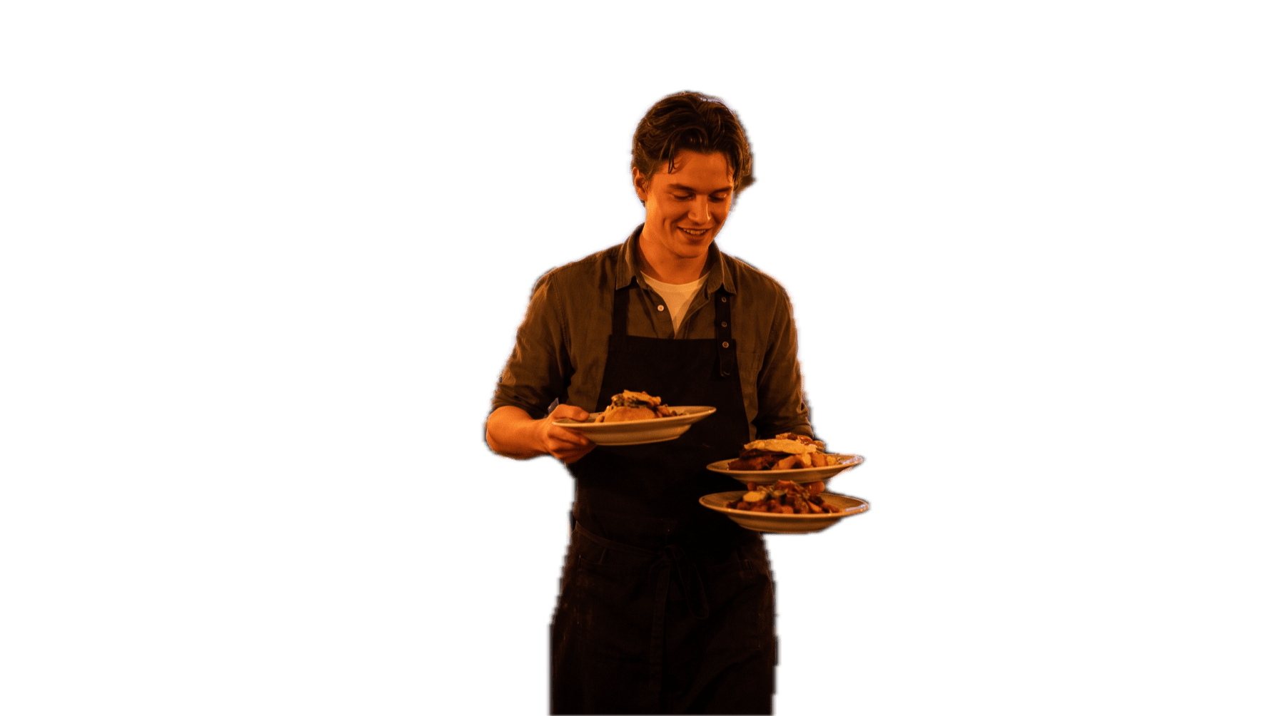 Waiter with hands full in a busy restaurant